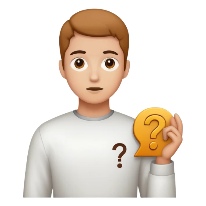 young character standing with a small help icon or question mark above their shoulder sticker