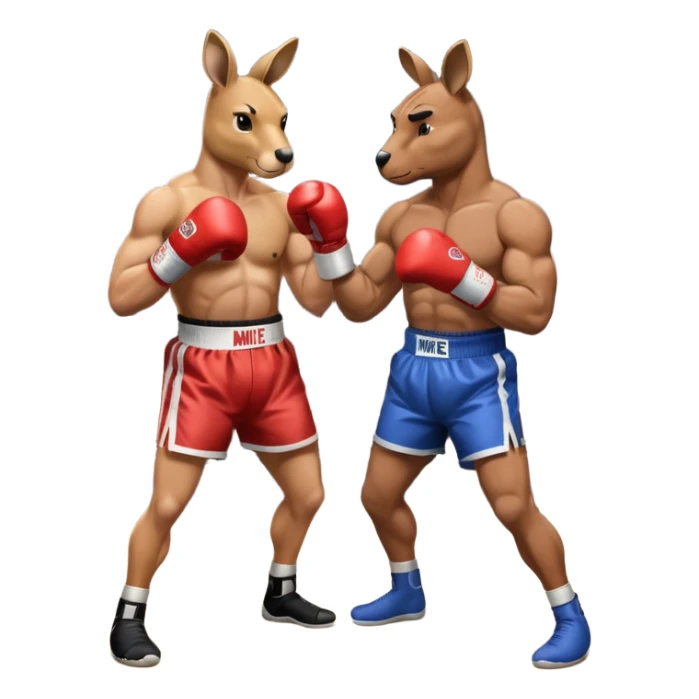 A kangaroo in a boxing ring with Mike Tyson sticker