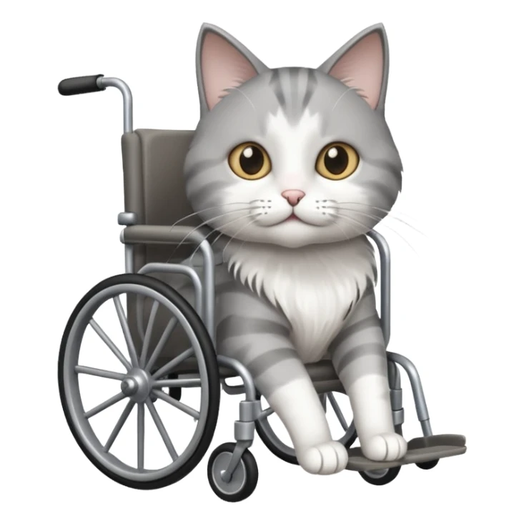 grey and white disabled cat in cat wheelchair sticker