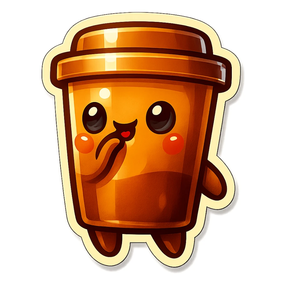 Tall coffee cup, intrigued, drinking sticker