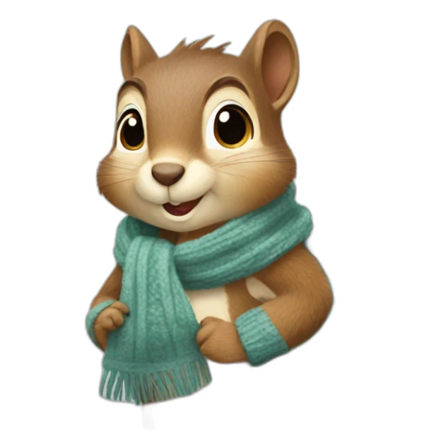 squirrel wearing scarf in winter with sign text "Buenos Días" sticker
