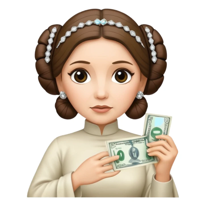 Princess Leia holding cash wearing diamonds sticker