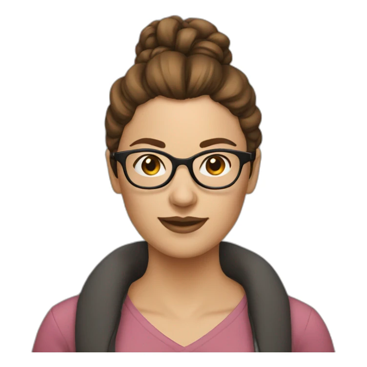 woman with brown hair bun and glasses sticker