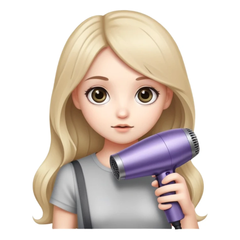 chibi girl with big eyes holding a Dyson hair dryer sticker