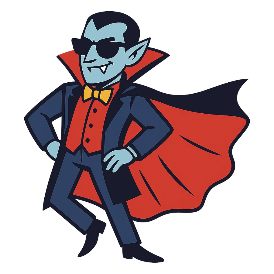 cool Dracula, stylish and modern, sunglasses, confident pose sticker