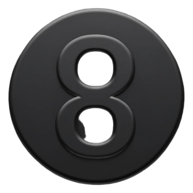 Minimal emoji, number 8 made of solid matte black metal, thick symmetrical form, subtle metal texture, deep shadows, no glow, no neon, flat emoji design, centered, transparent background sticker