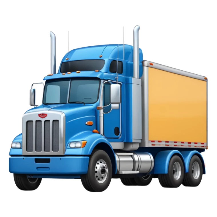 blue Peterbilt truck hauling a trailer, front angle, emoji style sticker