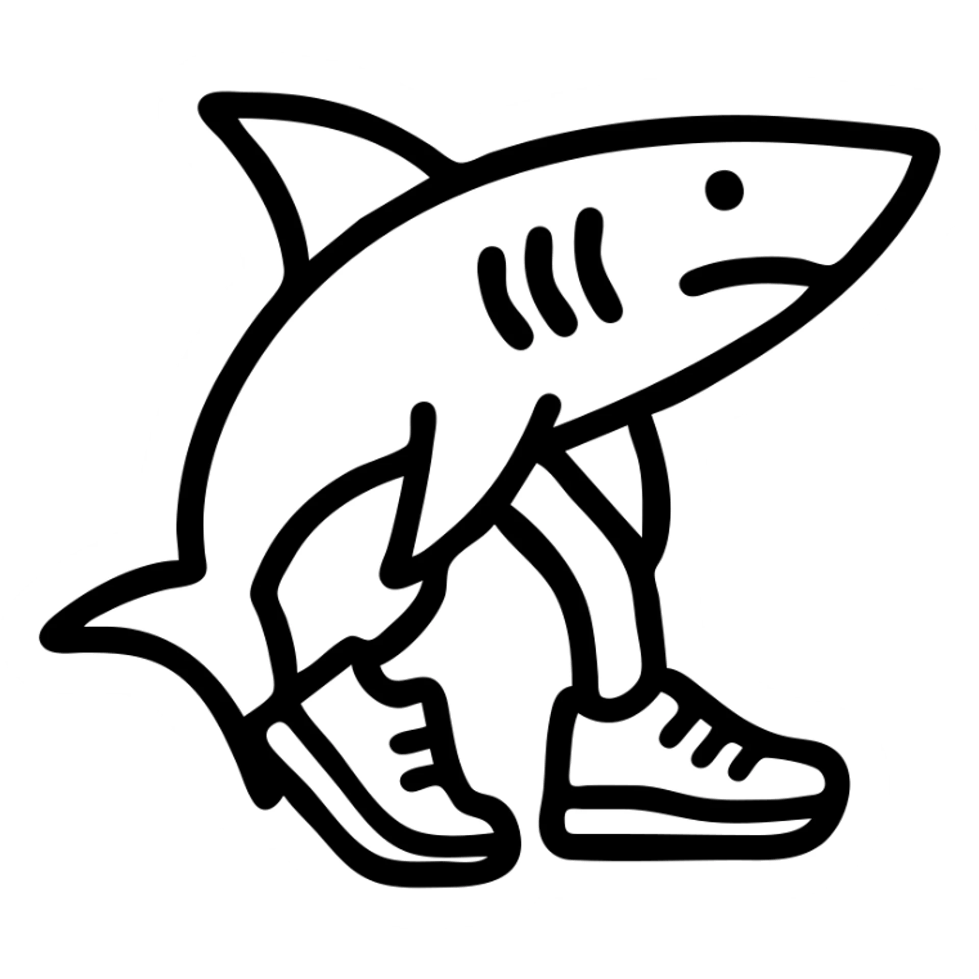 shark in blue athletic shoes, icon style, bold outline, simple, modern iconography sticker