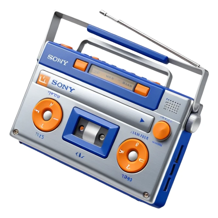 Sony Walkman TPS-L2 portable cassette player from 1979, blue and silver with orange buttons sticker