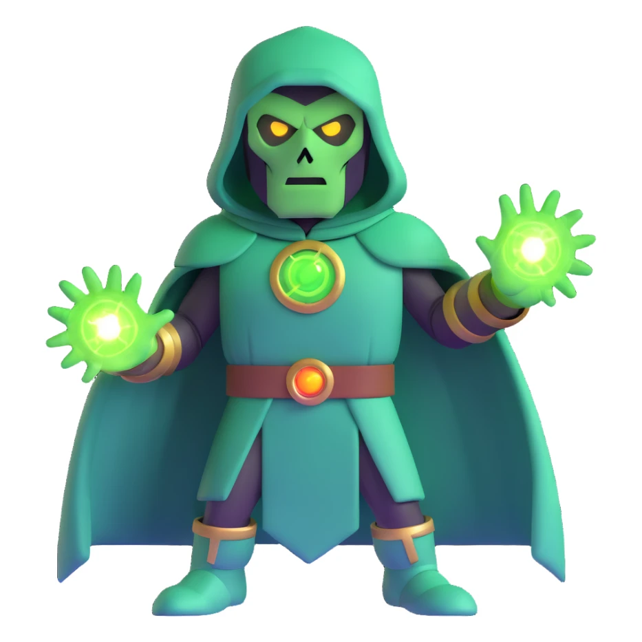 Doctor Doom with green magic energy and glowing eyes sticker