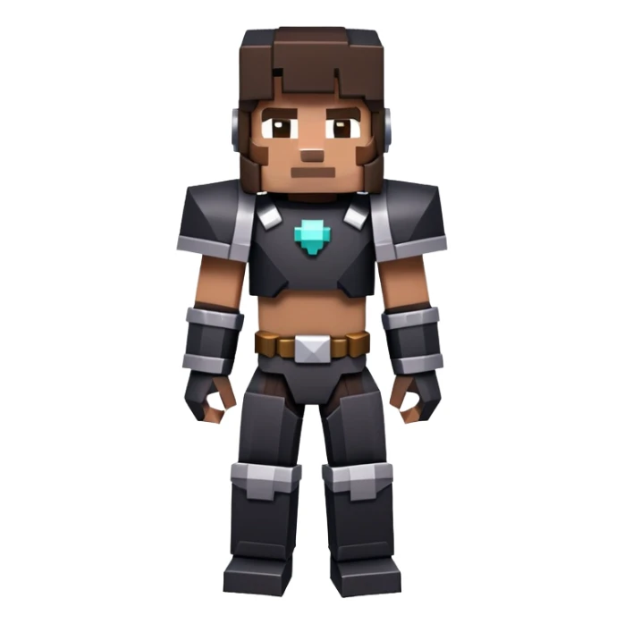 Minecraft character with netherite armor full body, blocky black armor set sticker