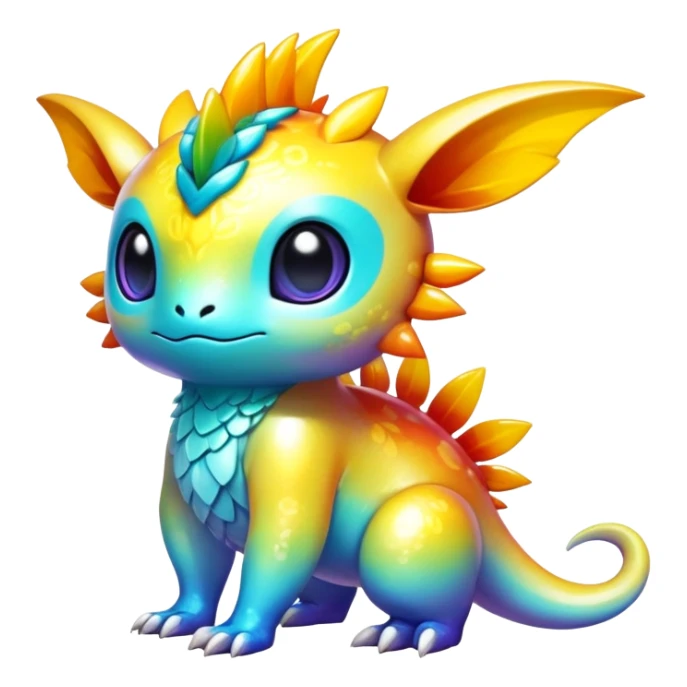 Exotic tropical shiny rare multi-colored epic cute Fakémon-creature, full body, with random markings sticker
