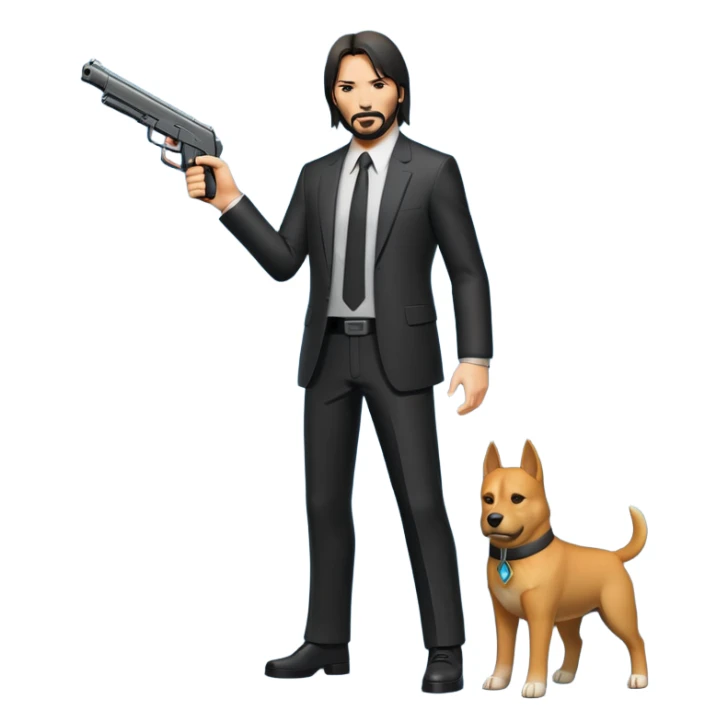 John Wick in full growth with a gun sticker