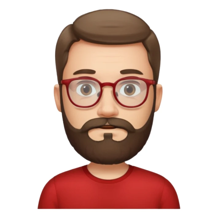 bearded man with eyeglasses red shirt sticker
