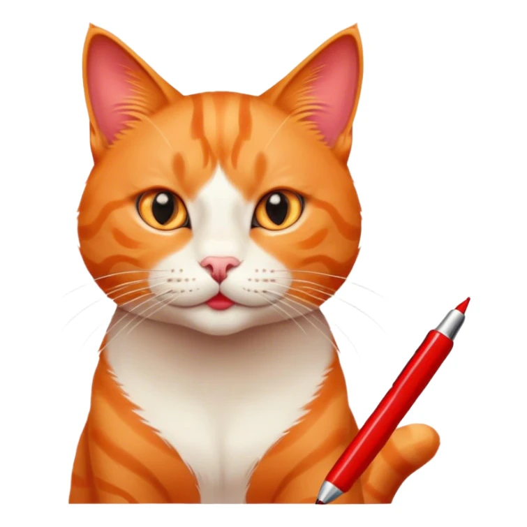 orange cat with a red pen in its mouth sticker