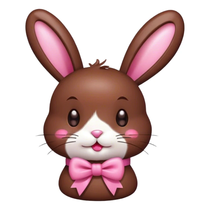 kawaii chocolate candy bunny with pink bow on neck kiss face sticker