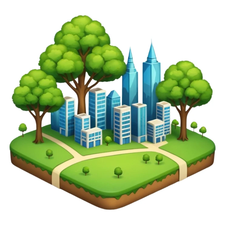 a piece of land with trees and buildings sticker