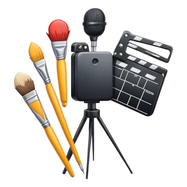 Movie film, paintbrushes, microphones sticker