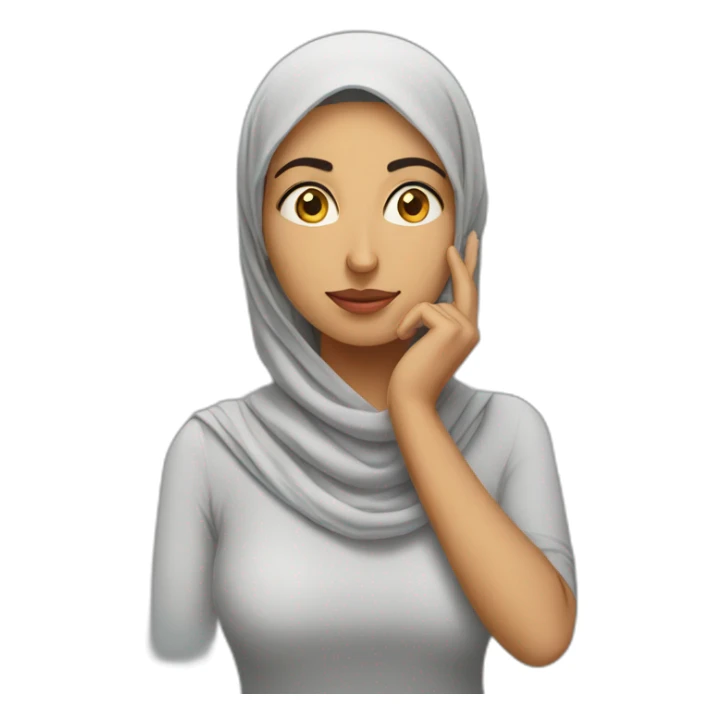 Arab woman thinking hard with hand on chin without hijab sticker