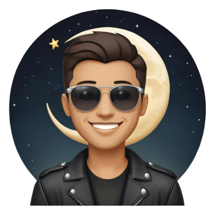 Man grinning with white crescent moon head and sunglasses and black leather jacket  sticker