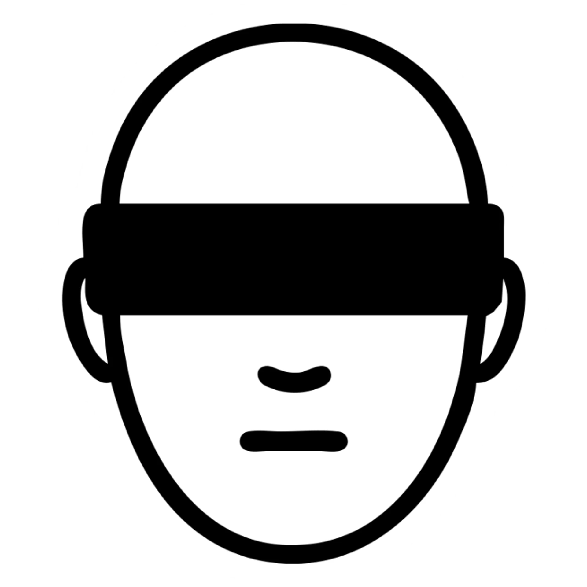 simple line-drawn face, eyes obscured by a thick black rectangle, minimal style, clean and minimal lines sticker