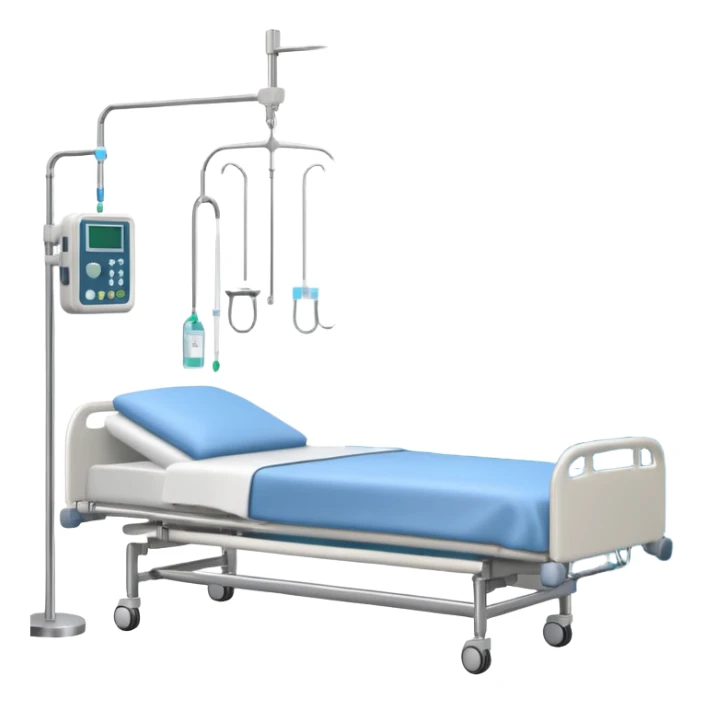 A clean patient room with hospital bed, curtain divider, and IV stand.
 sticker