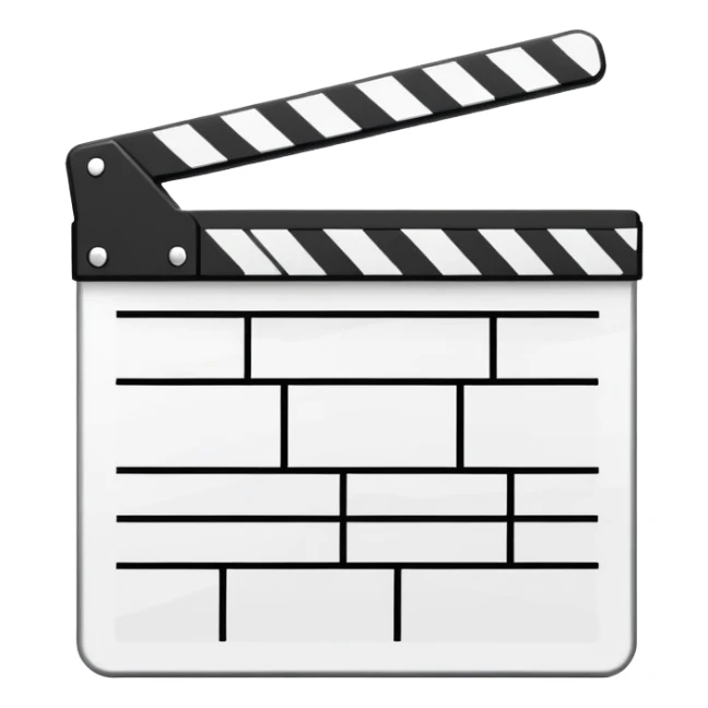 movie clapperboard with geometric outline, precise thin black lines and only one diagonal line crossing through, clean minimalist design sticker