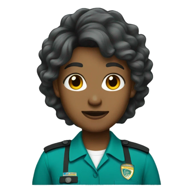 dispatcher with grown hair wearing a teal uniform sticker