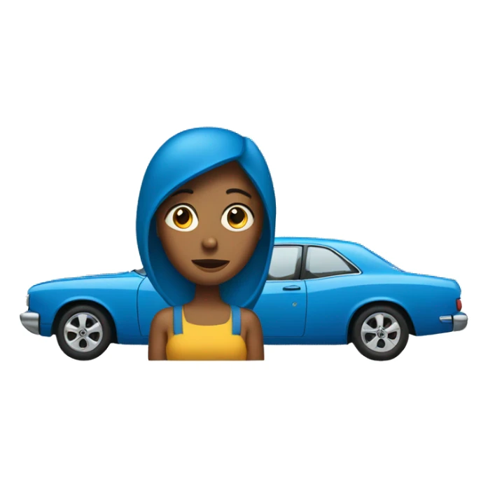 Woman waiting in her blue car sticker