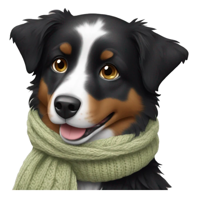 Small black australian shepherd dog wearing a knit scarf sticker