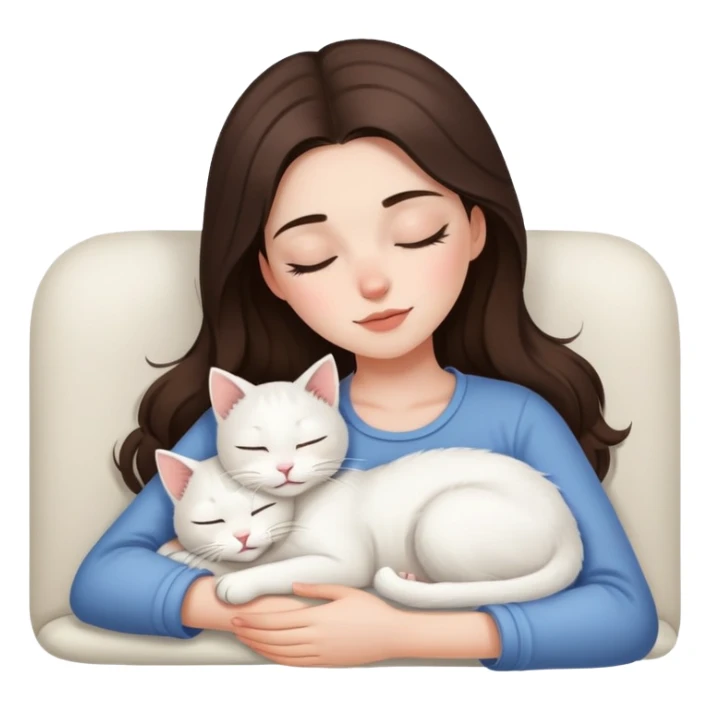 White kitty sleeping on brunette white girl's lap sticker