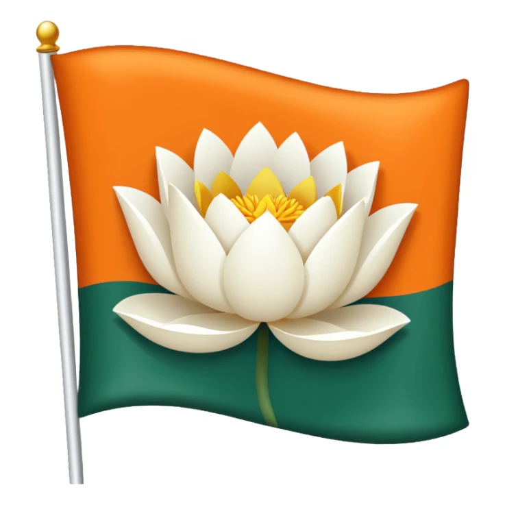 BJP FLAG with white lotus and orange colour background  and  at the left side vertical white text asB J P with green background sticker