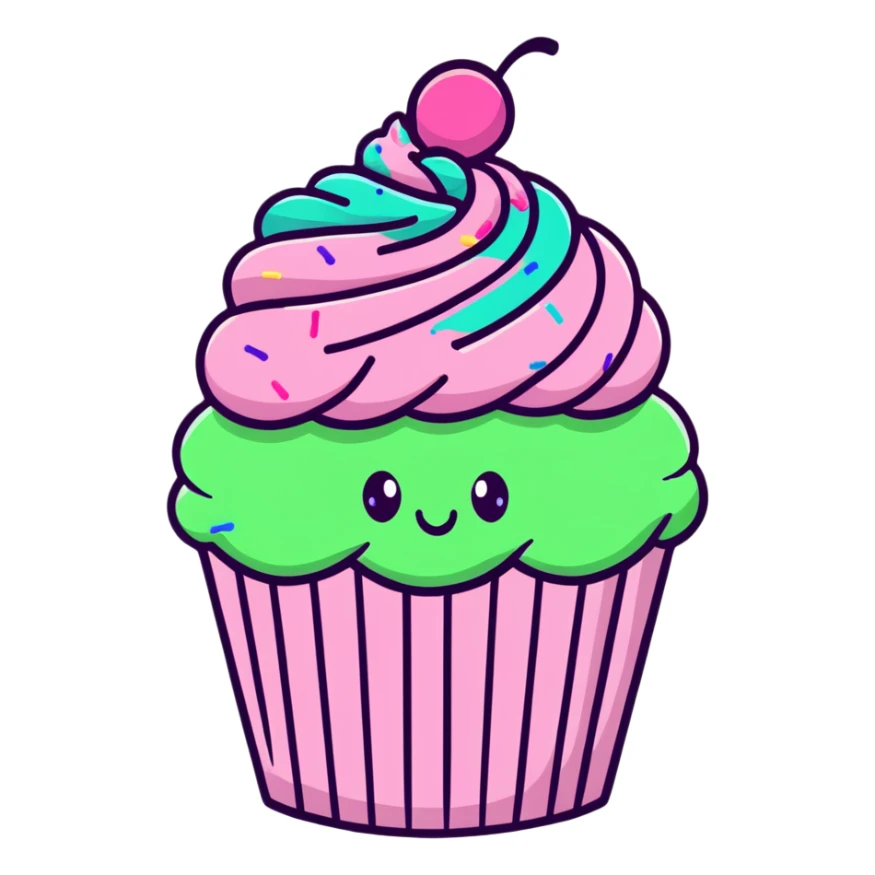 cute cupcake with swirled pink icing and colorful sprinkles sticker
