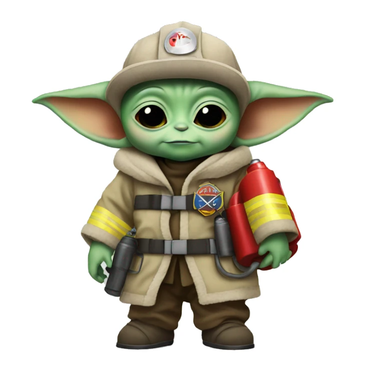 Baby Yoda holds a fireman sticker