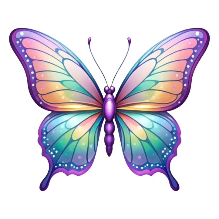 Pastel sparkly glittery iridescent rainbow transparent butterfly with detailed intricate patterns sticker