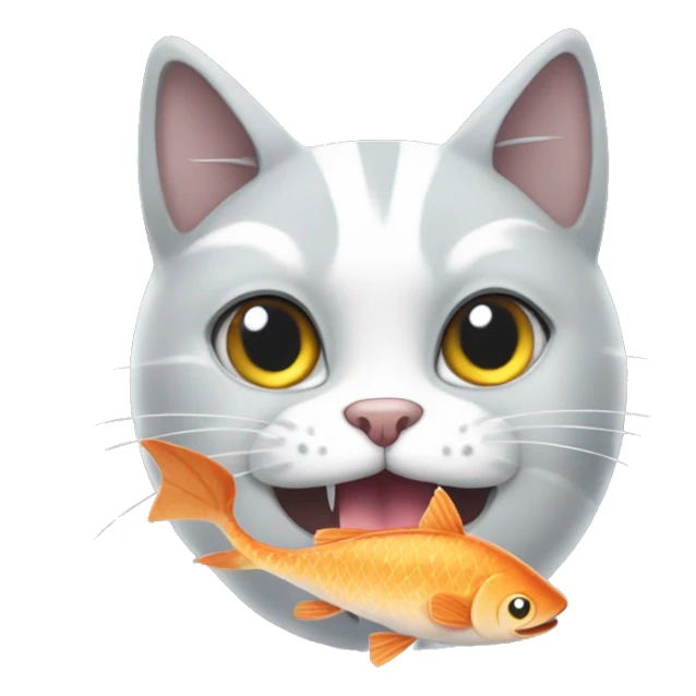 Grey x white cat with fish in his mouth sticker