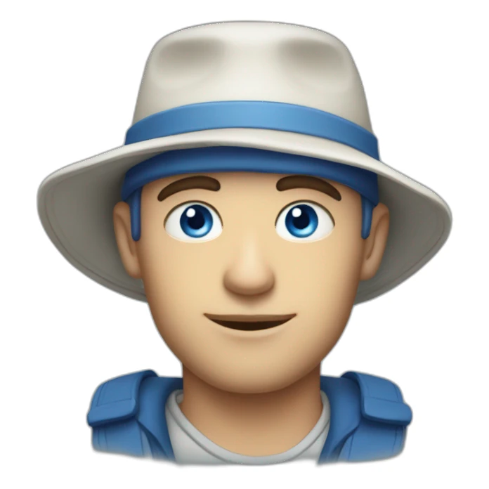 bastien bricout with blue fisherman's hat and bleu eyes sticker