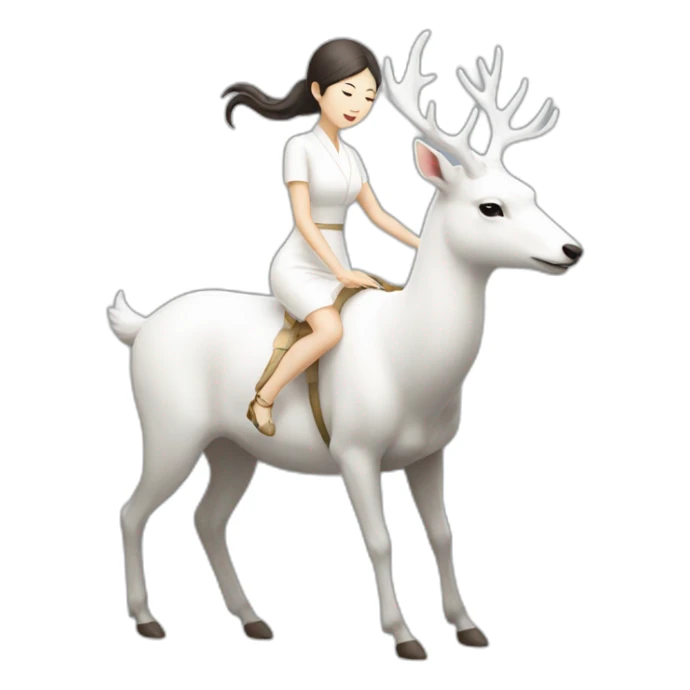 A Japanese woman in a white dress riding a white deer sticker