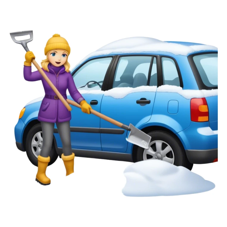 Female shovelling car out in the snow sticker