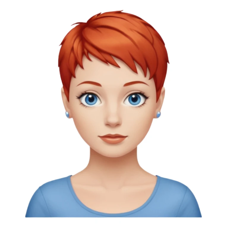 27 year old white woman, red hair, pixie cut, blue eyes sticker