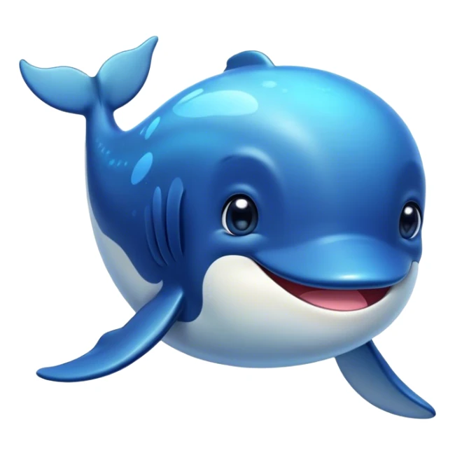 Cinematic Cute Humpback Whale Portrait Emoji, Head tilted playfully and inquisitively, featuring a softly rounded body with bright, sparkling eyes and an adorably expressive mouth, Simplified yet irresistibly adorable features, highly detailed, glowing with a warm, ocean-blue glow, high shine, affectionate and gentle, stylized with a touch of whimsical aquatic charm, soft glowing outline, capturing the essence of a friendly and endearing whale that seems as if it could sing its way into your heart! sticker