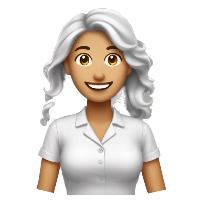 mujer trabajadora sonriente con piel morena clara ojos cafe y cabello ondulado cafe sticker