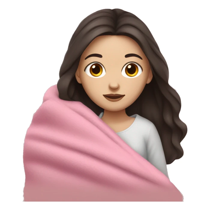 white girl with dark hair cuddling in pink blanket sticker