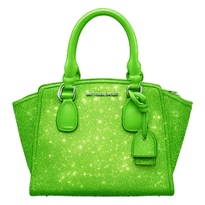 Realistic isolated lime green glitter michaesl kors satchel purse.  sticker