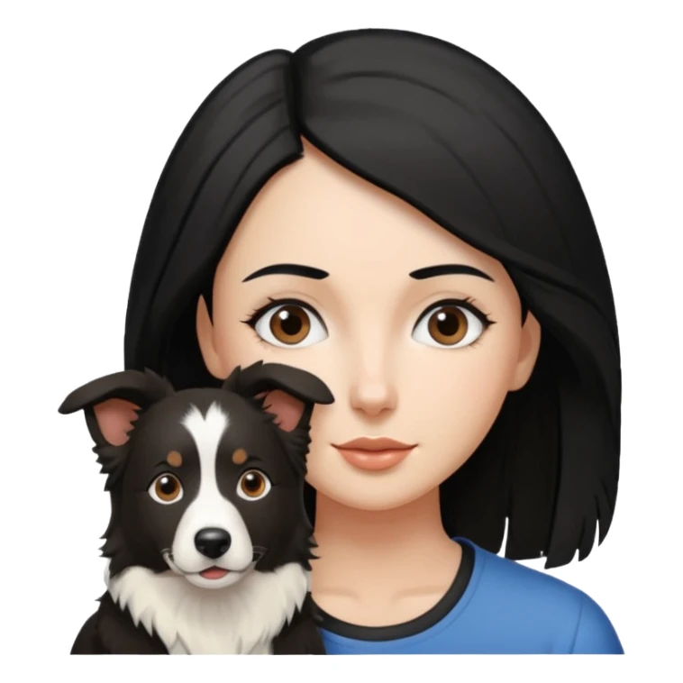 woman black hair with border collie brown and white sticker