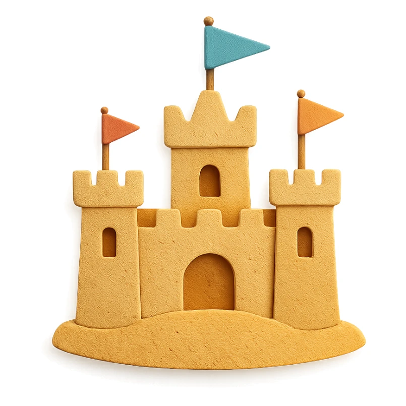 detailed and playful sand castle with flags in paper-craft style sticker
