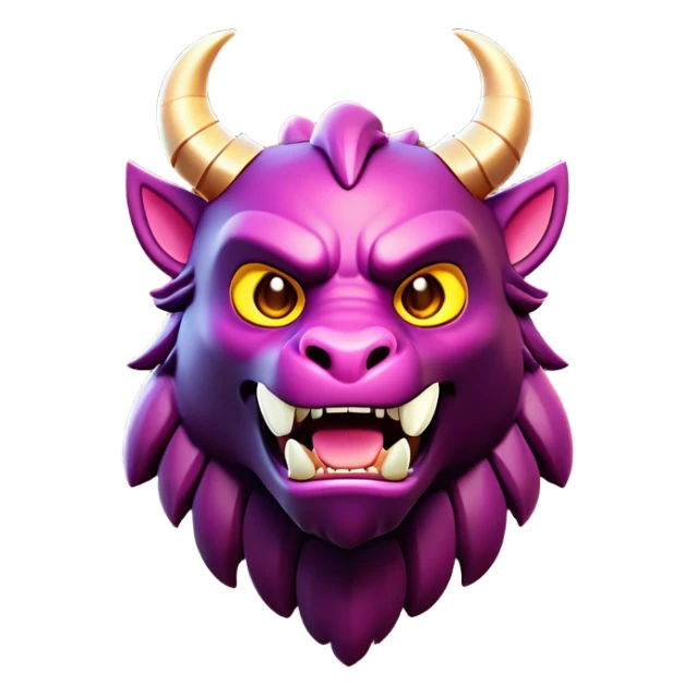 Clash of Clans aesthetic: Cinematic Playful Beast Emoji, rendered in a 3D vector-style similar to standard emojis with minimal shading and bold, simplified shapes. A compact, isometric mythical creature with wild, majestic features and fierce yet endearing eyes, softly glowing with a primal enchanted charm. Simplified yet unmistakably iconic, highly detailed and consistent, glowing with a soft radiant shine and high polish. Stylized with a touch of mythical wildness and a soft glowing outline, capturing the essence of a legendary beast with a friendly, playful allure! sticker