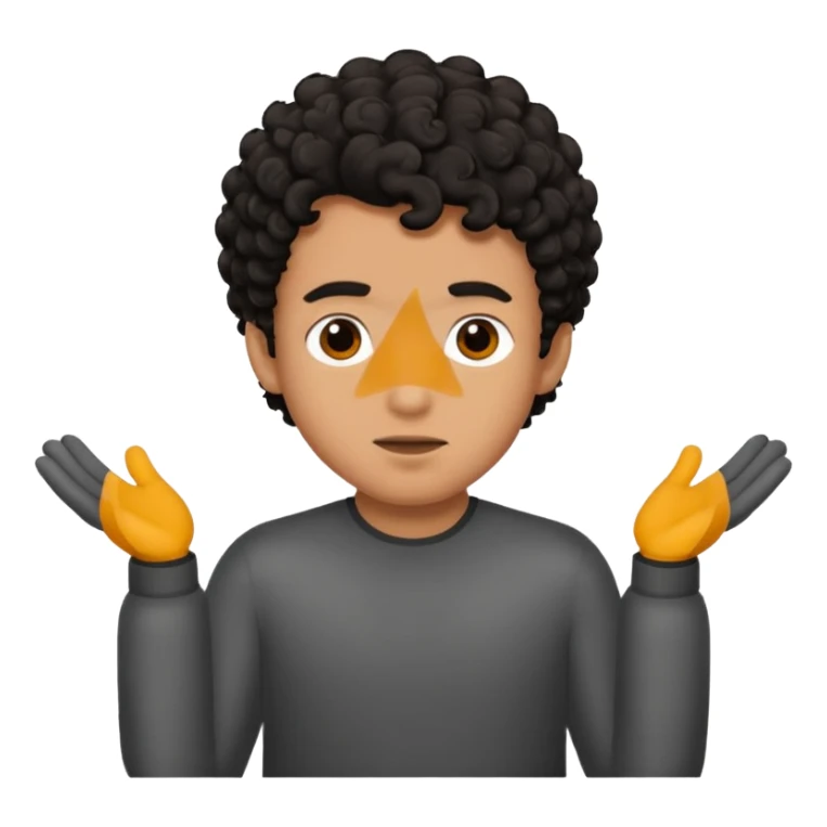 a guy shrugging his shoulders with a black little bit curly hair sticker