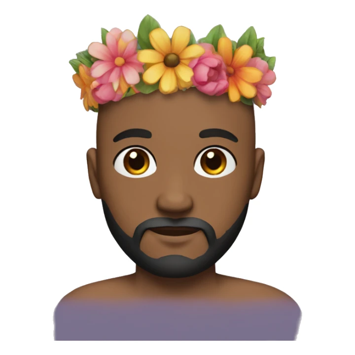 bald man with black beard and brown eyes and default skin with a colorful flowercrown on his head sticker