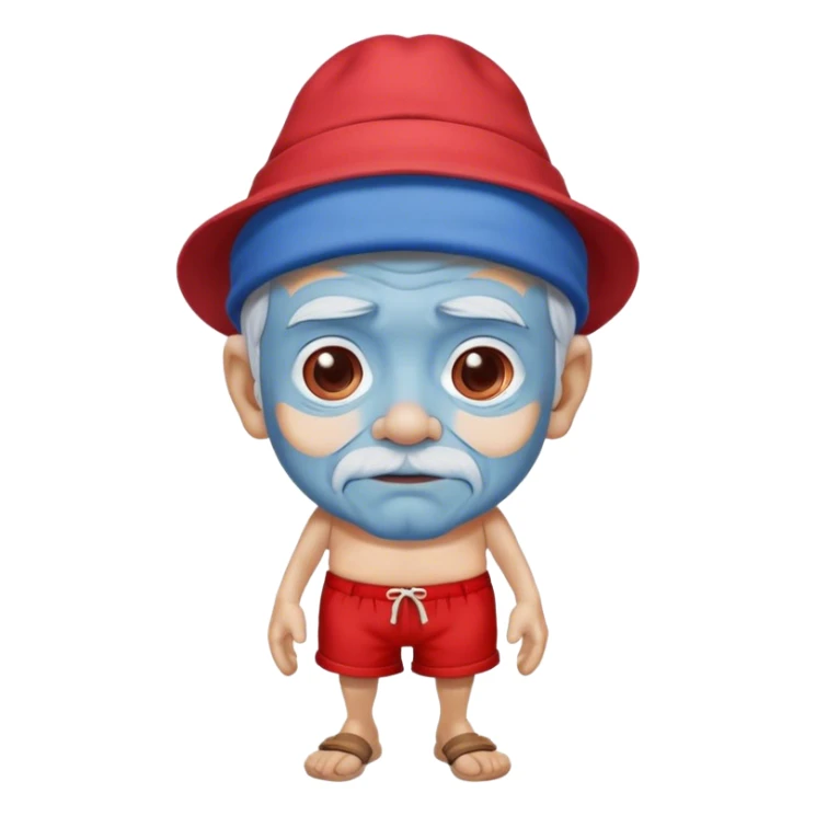 Old man, blue skin, with red hat and red shorts sticker